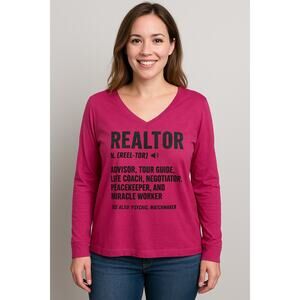 Realtor Funny Definition V-neck Pink long sleeve shirt size 14 w